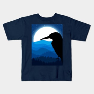 BLACK CROW BLUE SILENCE NIGHT SKY MOON LAPLAND Kids T-Shirt